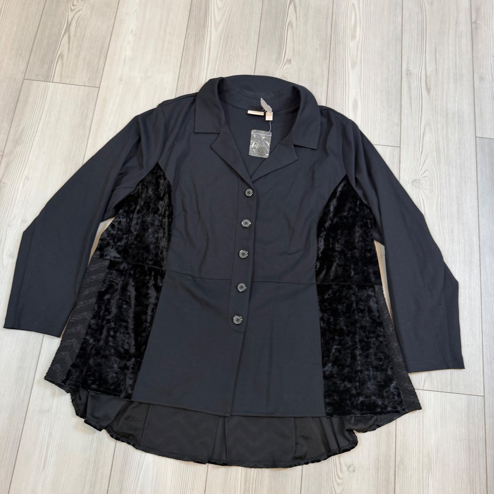 NWT Logo by Lori Goldstein Callie Black Mixed Media Velvet Lace Top 3X DLGJ030 - Picture 4 of 13